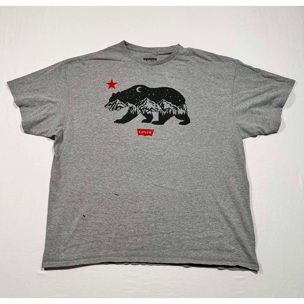 Levis Mens 2XL Gray California Bear Mountain Graphic T-Shirt Short Sleeve